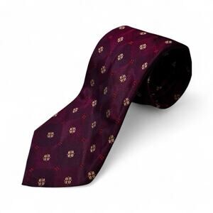 Vintage Barneys NY Silk Burgundy Gold Medallion Diamond Hand Made in Italy Tie